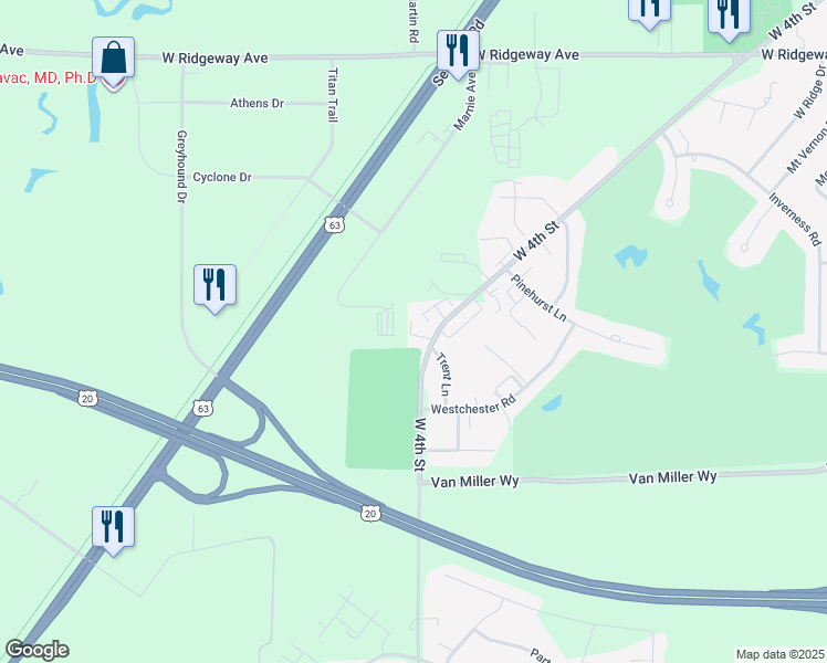 map of restaurants, bars, coffee shops, grocery stores, and more near 230 West Hills Lane in Waterloo