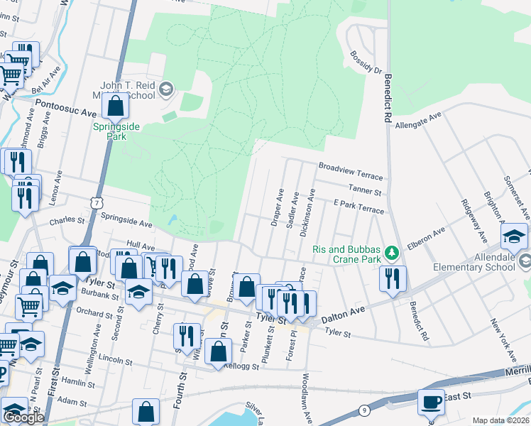 map of restaurants, bars, coffee shops, grocery stores, and more near 212 Brown Street in Pittsfield