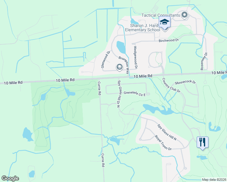 map of restaurants, bars, coffee shops, grocery stores, and more near 54889 Grenelefe Circle West in South Lyon