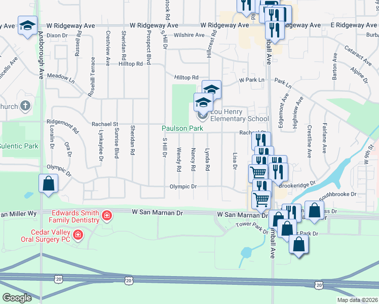 map of restaurants, bars, coffee shops, grocery stores, and more near 844 Nancy Rd in Waterloo