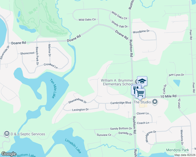 map of restaurants, bars, coffee shops, grocery stores, and more near 9717 Loretta Lane in South Lyon