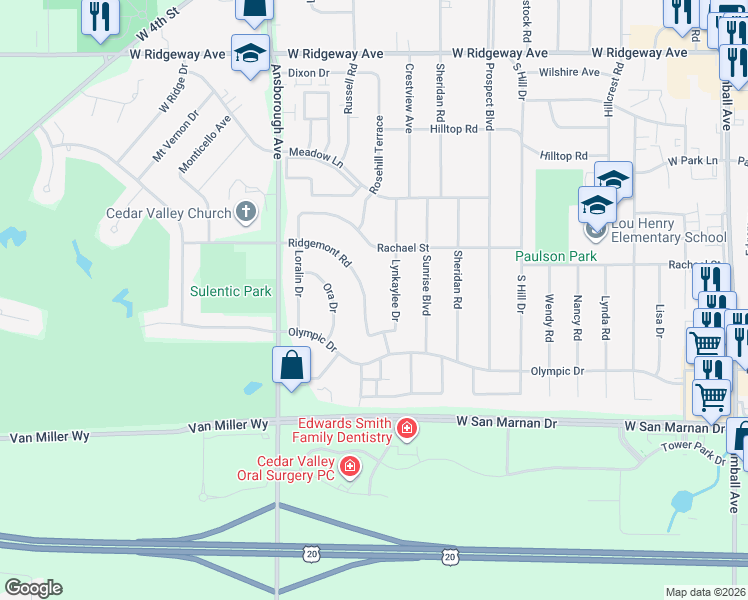 map of restaurants, bars, coffee shops, grocery stores, and more near 836 Lynkaylee Drive in Waterloo