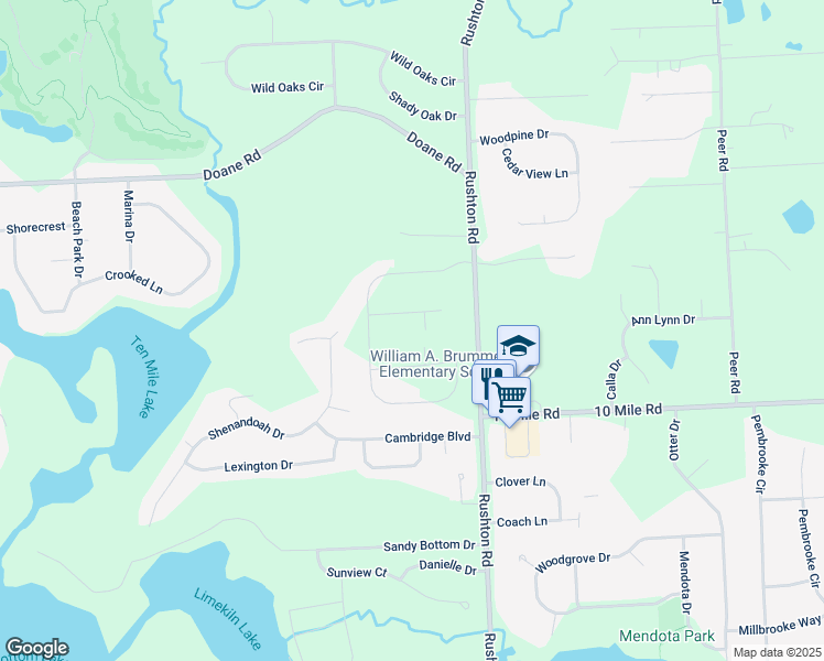 map of restaurants, bars, coffee shops, grocery stores, and more near 7535 Rushton Road in Brighton