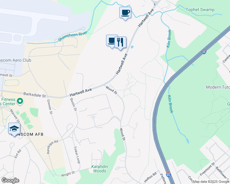 map of restaurants, bars, coffee shops, grocery stores, and more near 4 Katahdin Drive in Lexington