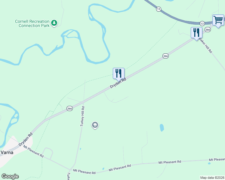 map of restaurants, bars, coffee shops, grocery stores, and more near 1145 Dryden Road in Ithaca