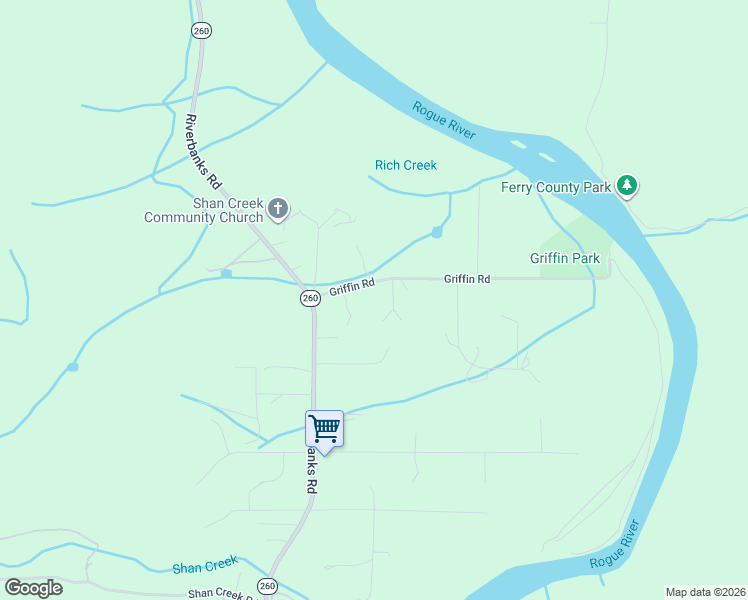 map of restaurants, bars, coffee shops, grocery stores, and more near 145 Griffin Road in Grants Pass