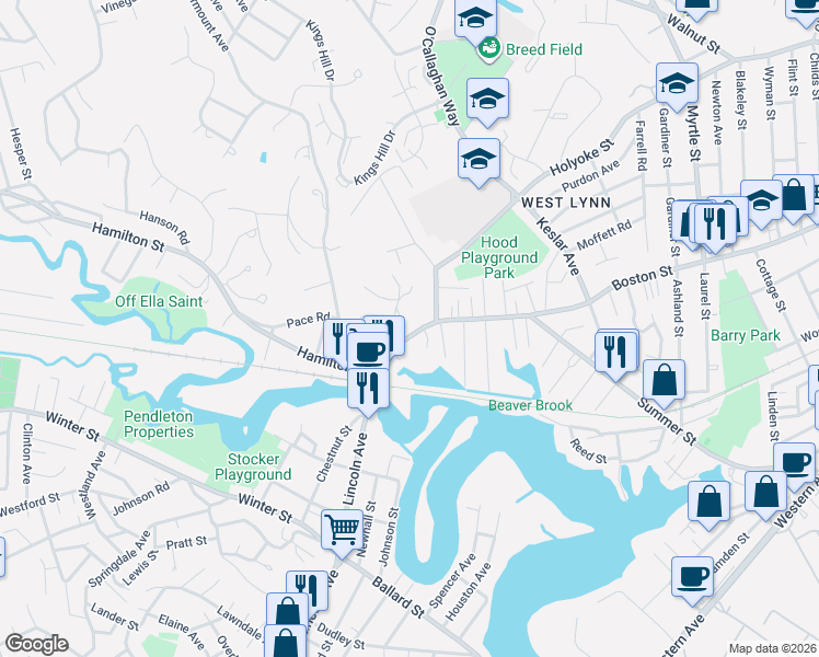 map of restaurants, bars, coffee shops, grocery stores, and more near 767 Boston Street in Lynn