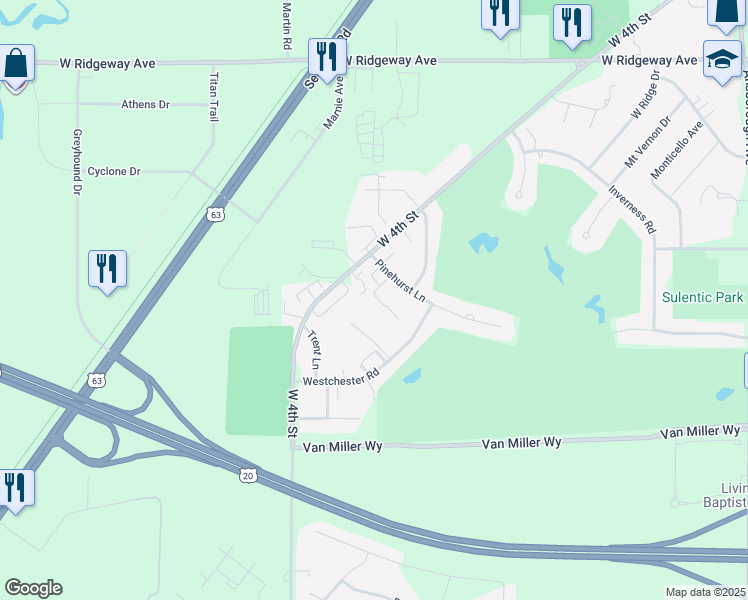 map of restaurants, bars, coffee shops, grocery stores, and more near 1905 Pinehurst Court in Waterloo