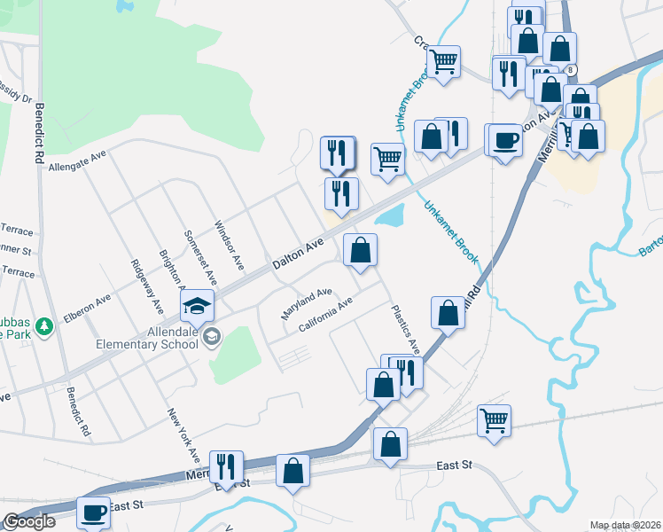 map of restaurants, bars, coffee shops, grocery stores, and more near 318 Connecticut Avenue in Pittsfield