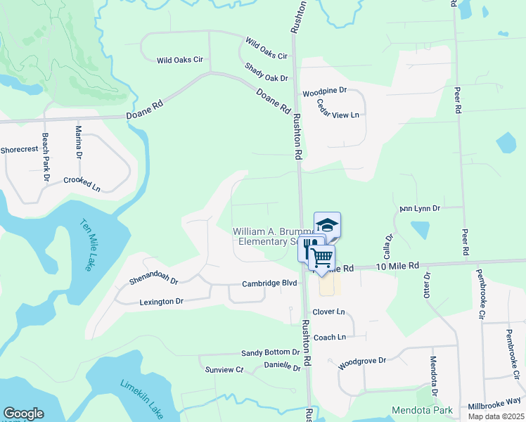map of restaurants, bars, coffee shops, grocery stores, and more near 7535 Rushton Road in Brighton
