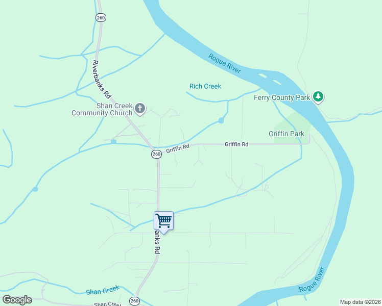 map of restaurants, bars, coffee shops, grocery stores, and more near 145 Griffin Road in Grants Pass