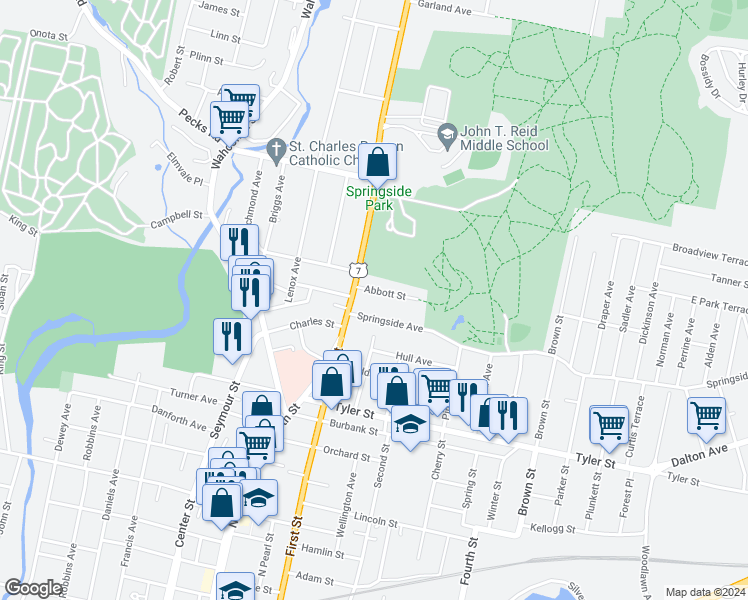 map of restaurants, bars, coffee shops, grocery stores, and more near in Pittsfield
