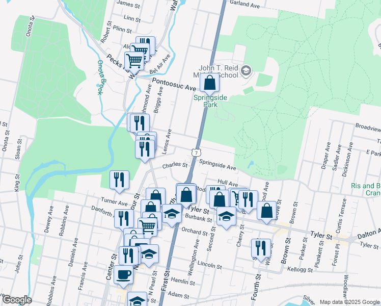 map of restaurants, bars, coffee shops, grocery stores, and more near 20 Edgewood Road in Pittsfield