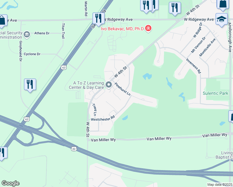 map of restaurants, bars, coffee shops, grocery stores, and more near 1921 Pinehurst Court in Waterloo
