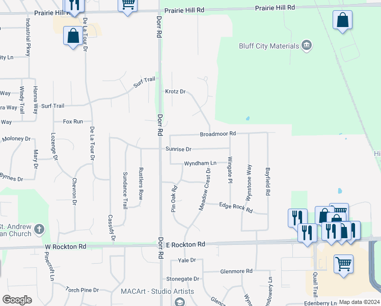 map of restaurants, bars, coffee shops, grocery stores, and more near 1926 Sunrise Drive in Rockton