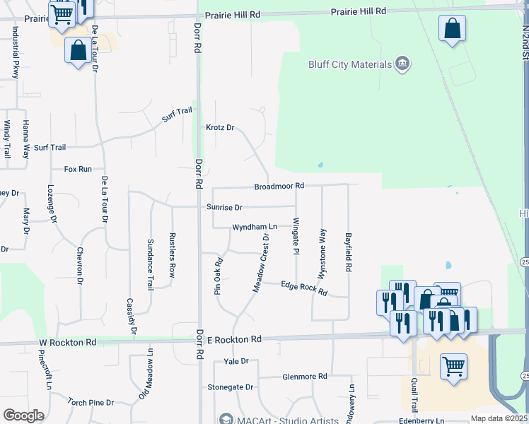 map of restaurants, bars, coffee shops, grocery stores, and more near 1996 Sunrise Drive in Rockton