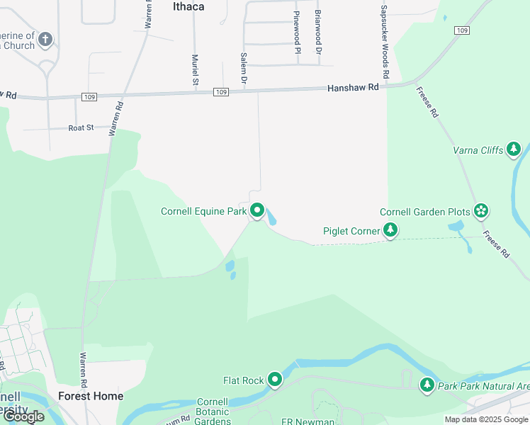 map of restaurants, bars, coffee shops, grocery stores, and more near 1 Bluegrass Lane in Ithaca