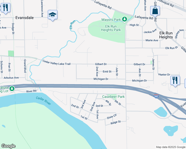 map of restaurants, bars, coffee shops, grocery stores, and more near 744 2nd Avenue in Evansdale