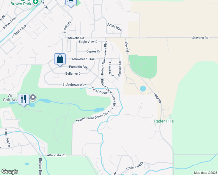 map of restaurants, bars, coffee shops, grocery stores, and more near 327 Robert Trent Jones Boulevard in Eagle Point