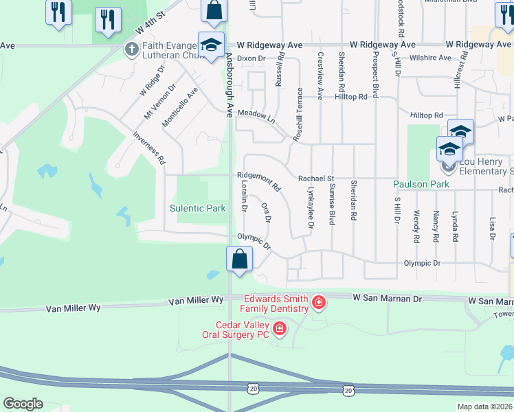 map of restaurants, bars, coffee shops, grocery stores, and more near 1137 Ora Drive in Waterloo