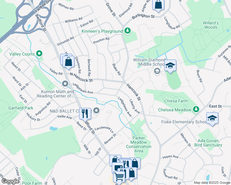 map of restaurants, bars, coffee shops, grocery stores, and more near 37 Liberty Avenue in Lexington