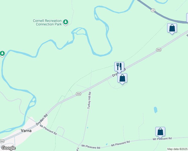map of restaurants, bars, coffee shops, grocery stores, and more near 17-25 Monkey Run Rd in Ithaca