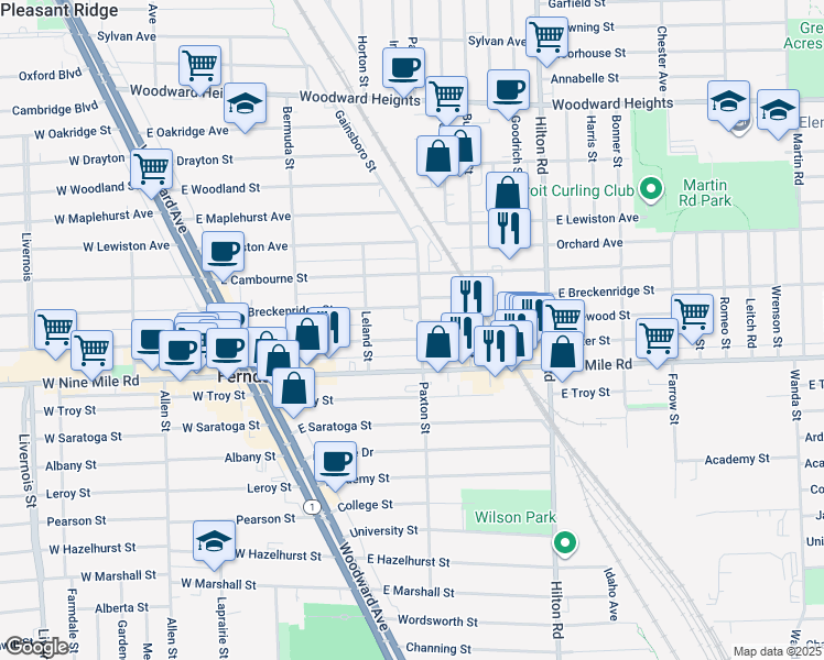 map of restaurants, bars, coffee shops, grocery stores, and more near 391 Vester Street in Ferndale