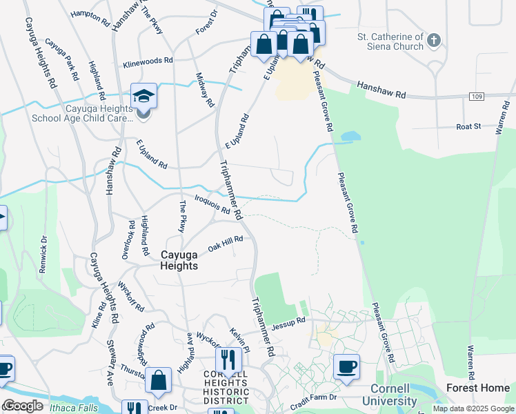 map of restaurants, bars, coffee shops, grocery stores, and more near 701 Triphammer Road in Ithaca