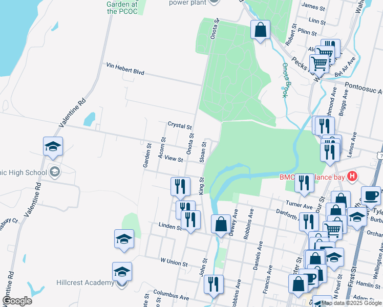 map of restaurants, bars, coffee shops, grocery stores, and more near 316 Onota Street in Pittsfield