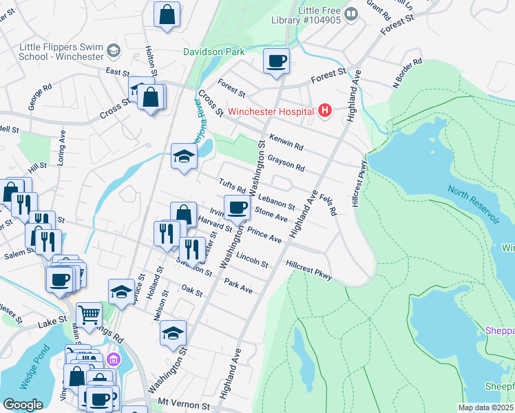 map of restaurants, bars, coffee shops, grocery stores, and more near 4 Stone Avenue in Winchester