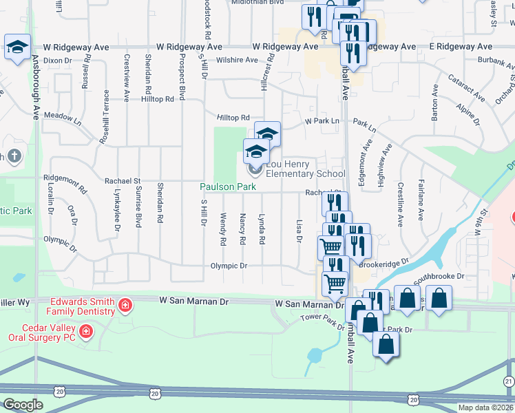 map of restaurants, bars, coffee shops, grocery stores, and more near 822 Lynda Road in Waterloo