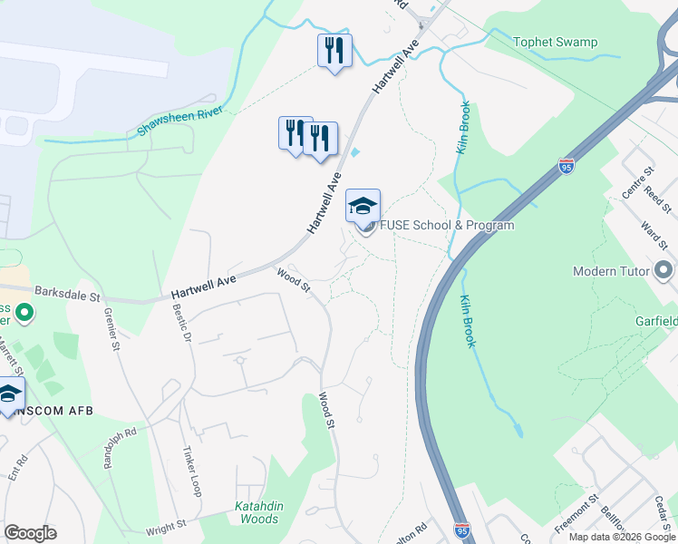 map of restaurants, bars, coffee shops, grocery stores, and more near Katahdin Drive in Lexington