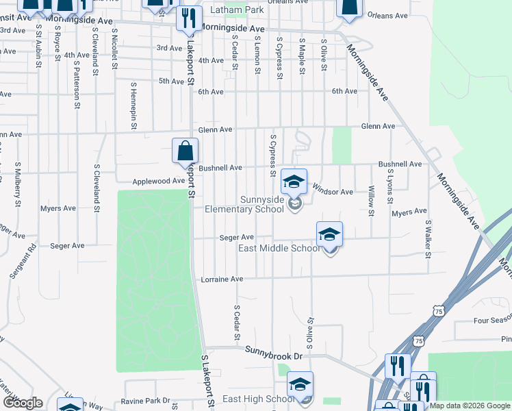 map of restaurants, bars, coffee shops, grocery stores, and more near 5000 Myers Avenue in Sioux City