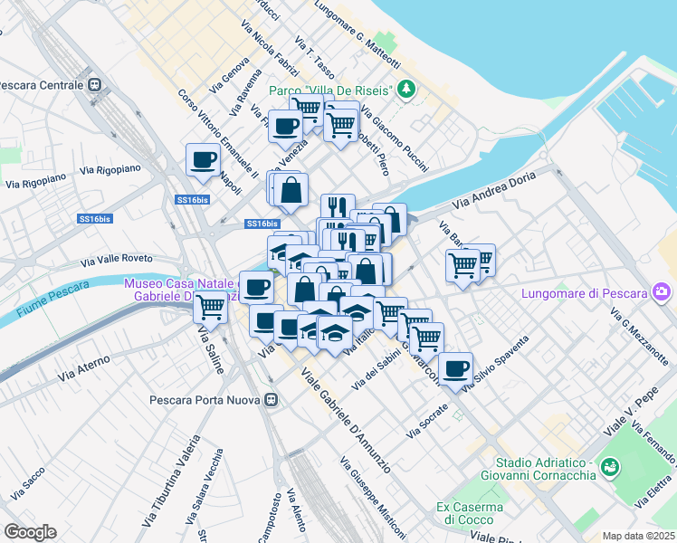 map of restaurants, bars, coffee shops, grocery stores, and more near in Pescara