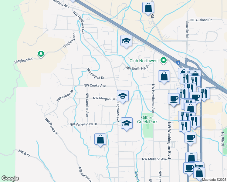 map of restaurants, bars, coffee shops, grocery stores, and more near 904 Northwest Carol Drive in Grants Pass