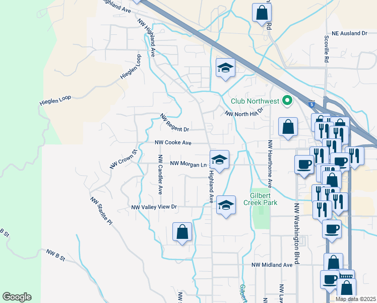 map of restaurants, bars, coffee shops, grocery stores, and more near 912 Northwest Carol Drive in Grants Pass