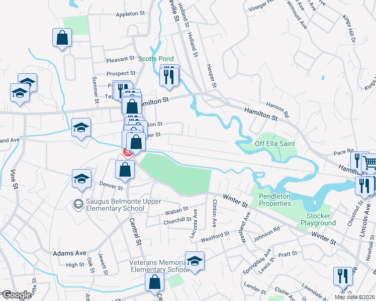 map of restaurants, bars, coffee shops, grocery stores, and more near 35 Auburn Street in Saugus