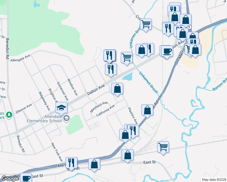 map of restaurants, bars, coffee shops, grocery stores, and more near 318-322 Connecticut Avenue in Pittsfield