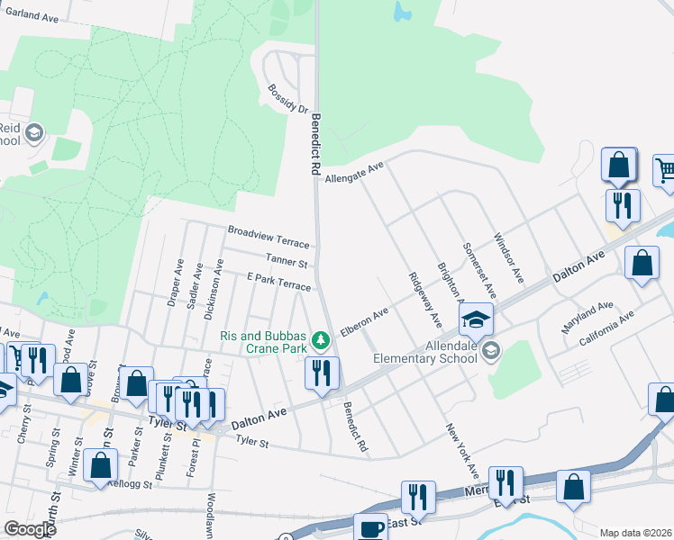 map of restaurants, bars, coffee shops, grocery stores, and more near 240 Benedict Road in Pittsfield