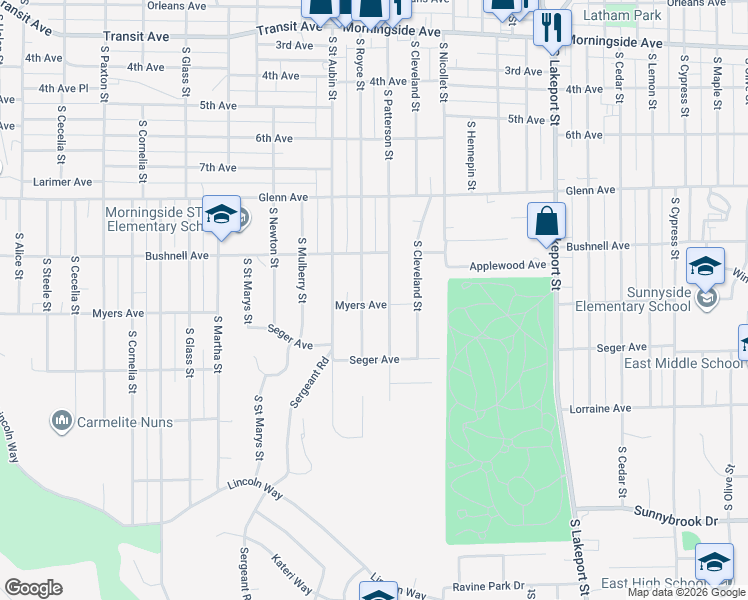map of restaurants, bars, coffee shops, grocery stores, and more near 4101 Myers Avenue in Sioux City