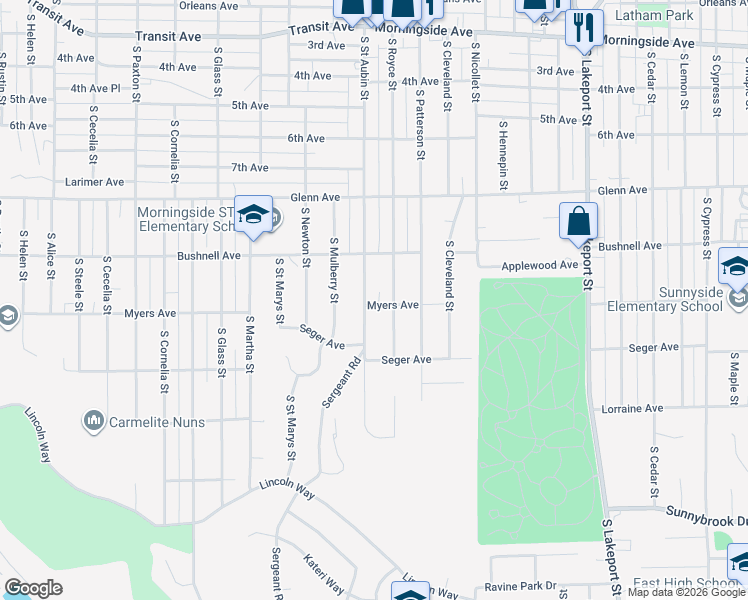 map of restaurants, bars, coffee shops, grocery stores, and more near 4001-4075 Myers Avenue in Sioux City