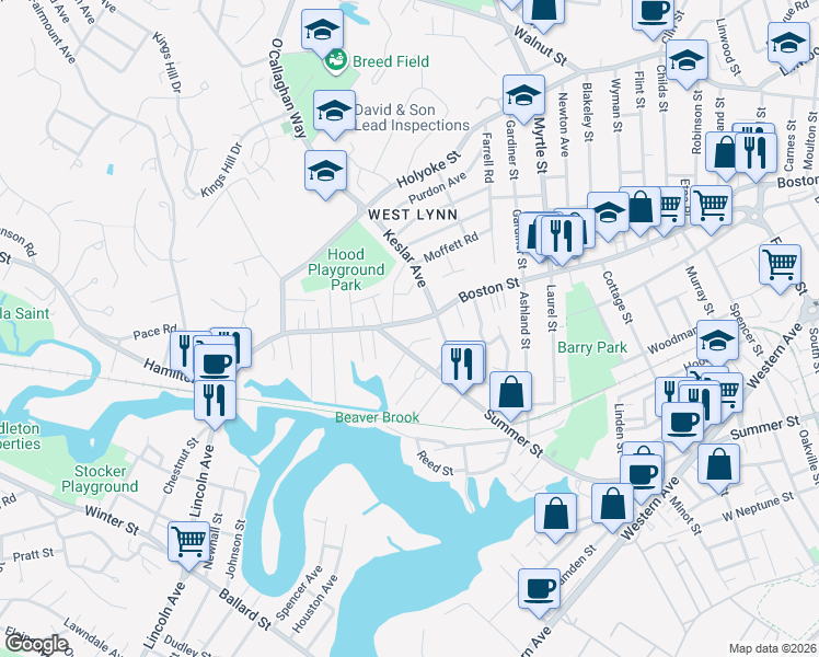 map of restaurants, bars, coffee shops, grocery stores, and more near 696 Boston Street in Lynn