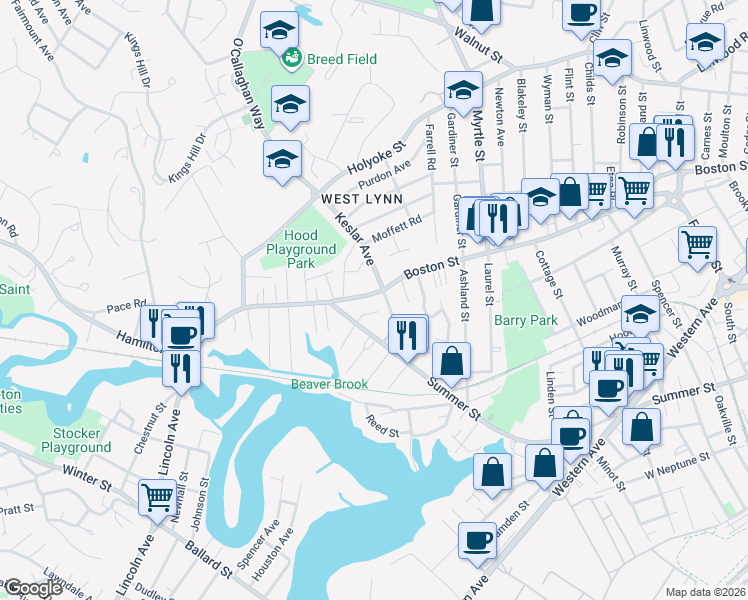 map of restaurants, bars, coffee shops, grocery stores, and more near 684 Boston Street in Lynn