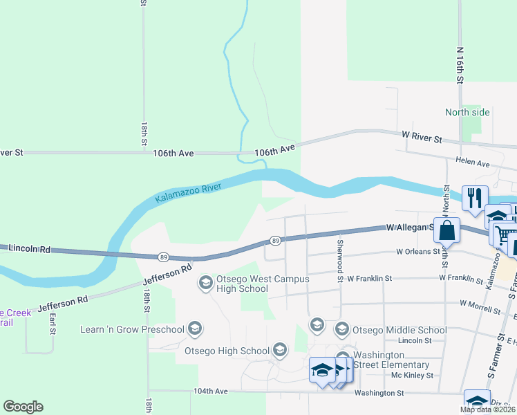 map of restaurants, bars, coffee shops, grocery stores, and more near 731 Nicholson Street in Otsego