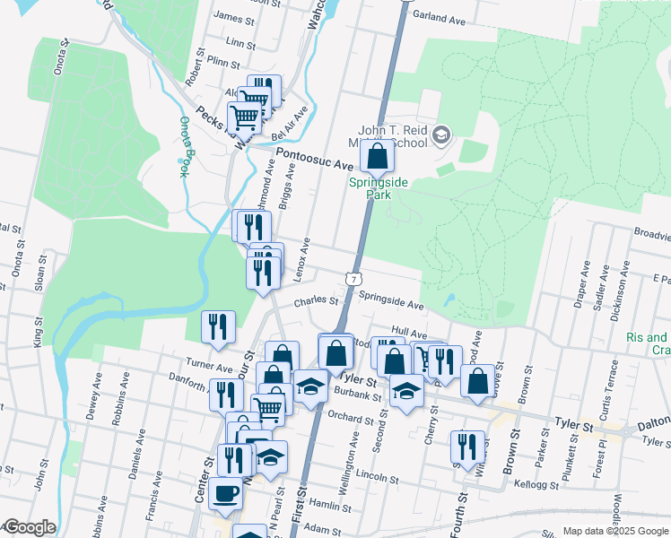 map of restaurants, bars, coffee shops, grocery stores, and more near 20 Edgewood Road in Pittsfield