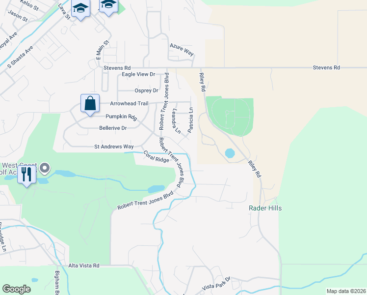 map of restaurants, bars, coffee shops, grocery stores, and more near 327 Robert Trent Jones Boulevard in Eagle Point