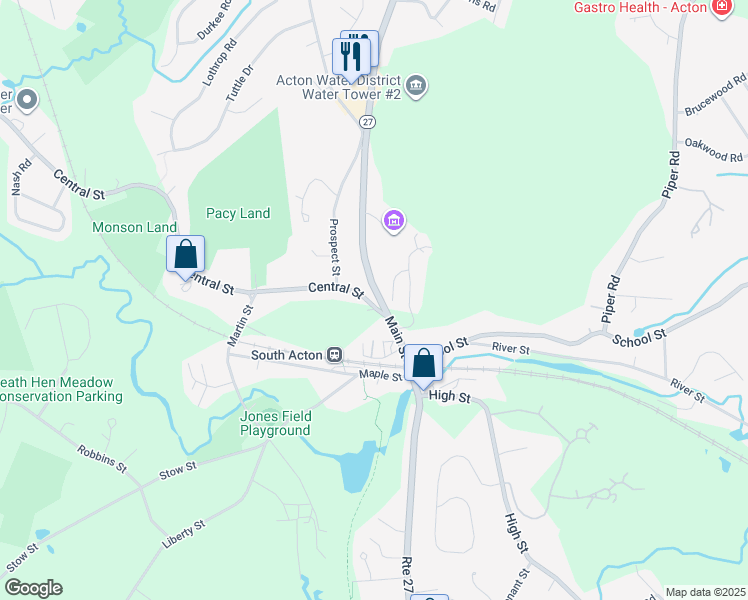 map of restaurants, bars, coffee shops, grocery stores, and more near 7 Central Street in Acton