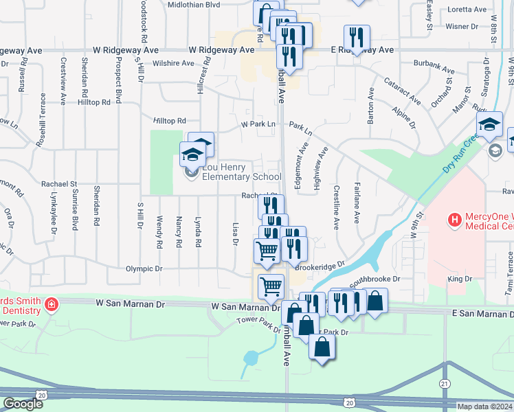 map of restaurants, bars, coffee shops, grocery stores, and more near 3430-3434 Kimball Avenue in Waterloo