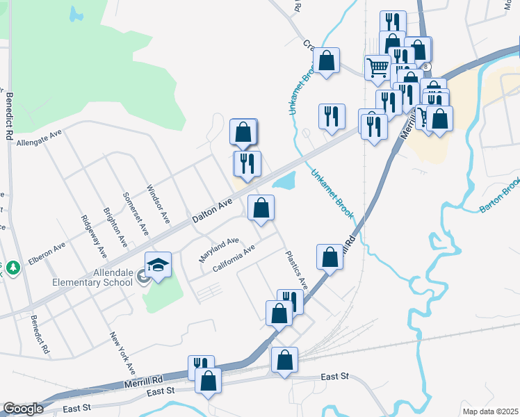 map of restaurants, bars, coffee shops, grocery stores, and more near 36 Plastics Avenue in Pittsfield