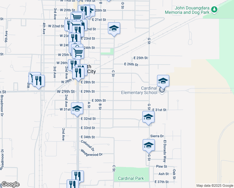 map of restaurants, bars, coffee shops, grocery stores, and more near 401-497 East 30th Street in South Sioux City